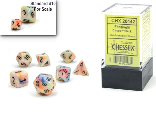Chessex Mini Polyhedral 7-Die Set Festive Circus/Black