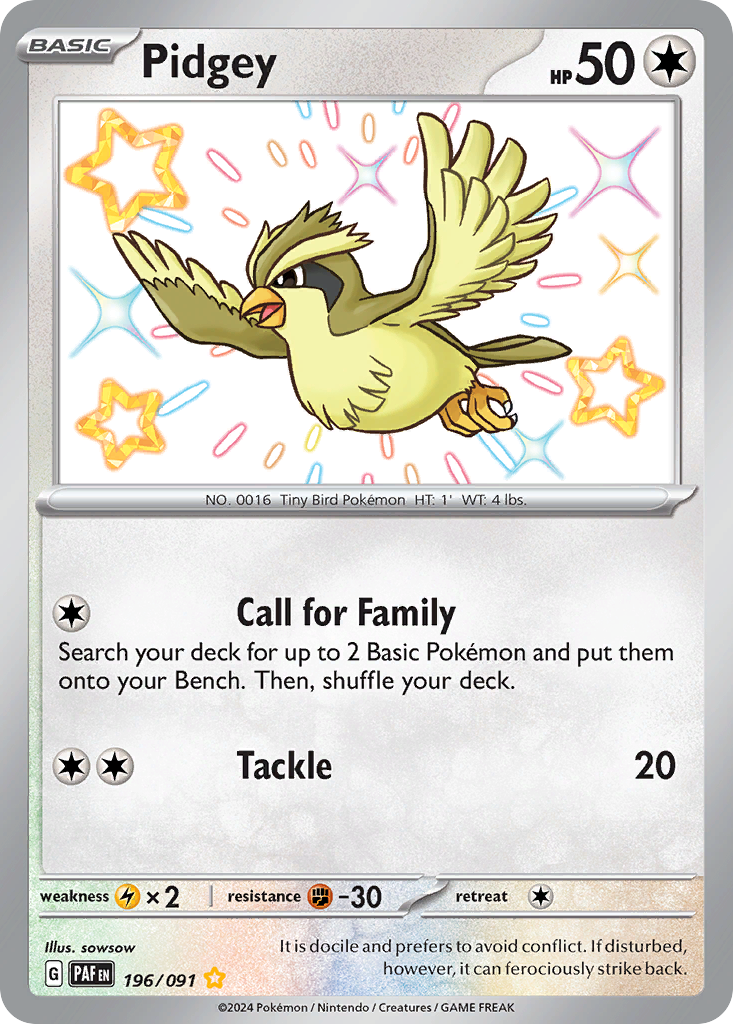 Pidgey - Paldean Fates (Shiny Rare) [PAF-196] English / Near Mint / Normal